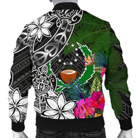 Pohnpei Men Bomber Jacket - Turtle Plumeria Banana Leaf - Polynesian Pride