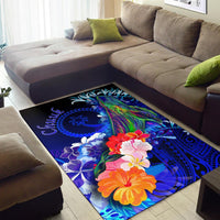 Chuuk Area Rug - Humpback Whale with Tropical Flowers (Blue) - Polynesian Pride