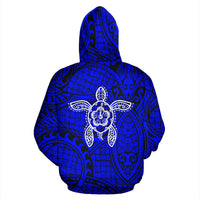 Hawaii Turtle Polynesian Hoodie Blue Warrior Style - Polynesian Pride