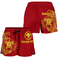 Hawaii Polynesian Personalised Women's Shorts - Vintage Polynesian Turtle (Red) - Polynesian Pride