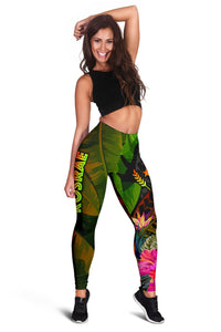 Kosrae Polynesian Women's Leggings - Hibiscus and Banana Leaves - Polynesian Pride