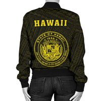 Hawaii Kakau Polynesian Coat Of Arms Women's Bomber Jacket - Yellow - Polynesian Pride