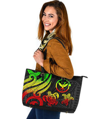 Polynesian Hawaii Large Leather Tote Bag - Reggae Tentacle Turtle - Polynesian Pride