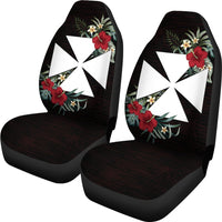 Wallis and Futuna Car Seat Covers - Wallis and Futuna Coat Of Arms Hibiscus - A02 Universal Fit Black - Polynesian Pride