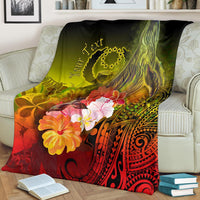 Pohnpei Custom Personalised Premium Blanket - Humpback Whale with Tropical Flowers (Yellow) - Polynesian Pride
