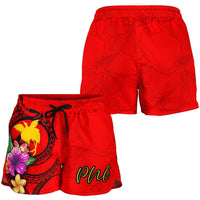 Papua New Guinea Polynesian Women's Shorts - Floral With Seal Red - Polynesian Pride