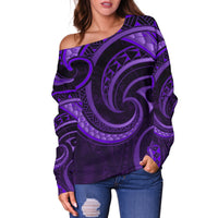 New Zealand Maori Mangopare Women Off Shoulder Sweater Polynesian - Purple - Polynesian Pride