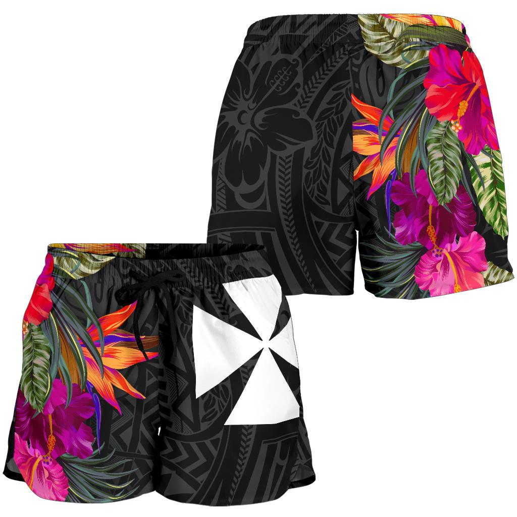 Wallis And Futuna All Over Print Women's Shorts - Polynesian Hibiscus Pattern Women Black - Polynesian Pride