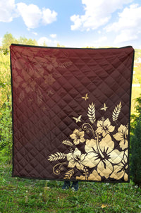 Golden Hibiscus Premium Quilt - Polynesian Pride