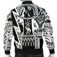Polynesian Guinea Men's Bomber Jacket - Moana Maui Tattoo With Coat Of Arm Guinea White - Polynesian Pride
