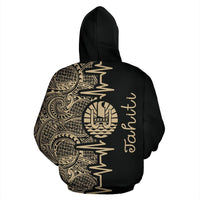Tahiti Polynesian Zip up Hoodie Tahiti Flag Heartbeat Pattern Version TH0 - Polynesian Pride