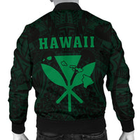 Hawaii Kakau Makau Fish Hook Kanaka Map Men's Bomber Jacket Polynesian - Green - Polynesian Pride