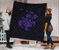 Hawaii Turtle Hibicus Map Premium Quilt - Purple - Polynesian Pride