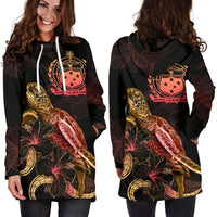 Samoa Polynesian Hoodie Dress - Turtle With Blooming Hibiscus Gold - Polynesian Pride