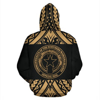 Northern Mariana Islands All Over Zip up Hoodie Polynesian Gold Version - Polynesian Pride