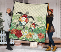 Hawaii Turtle Flowers Coconut Tree Leaf Premium Quilt - Polynesian Pride