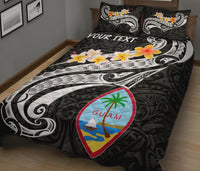 Guam Personalised Quilt Bed Set - Guam Seal Polynesian Patterns Plumeria (Black) - Polynesian Pride