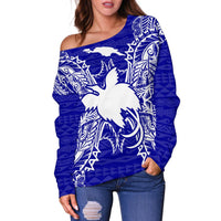 Papua New Guinea Polynesian Shoulder Sweater Map Blue - Polynesian Pride