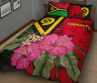 Vanuatu Quilt Bed Set - Vanuatu Flag with Hibiscus - Polynesian Pride