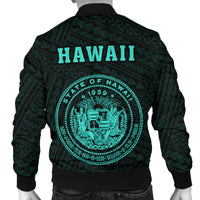 Hawaii Kakau Polynesian Coat Of Arms Men's Bomber Jacket - Turquoise - Polynesian Pride