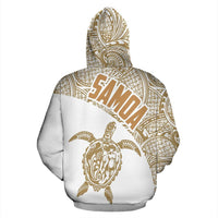 Samoa Polynesian Zip up Hoodie Samoa Turtle Mermaid Polynesian Tattoo White Gold - Polynesian Pride