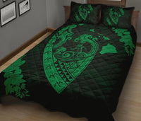 Hawaii Hibiscus Banzai Surfing Quilt Bed Set Blue Green - Polynesian Pride
