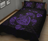 Hawaii Turtle Hibicus Map Quilt Bed Set - Purple - Polynesian Pride