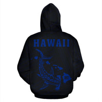 Hawaii Kakau Polynesian Blue Hammerhead Shark Hoodie (Zip) - Polynesian Pride