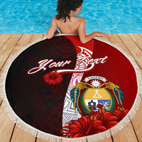 Nauru Polynesian Custom Personalised Beach Blanket - Coat Of Arm With Hibiscus - Polynesian Pride