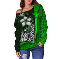 Polynesian Hawaii Off Shoulder Sweater Green - Turtle with Hook - Polynesian Pride