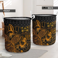Fiji Laundry Basket - Polynesian Turtle Hibiscus Gold - Polynesian Pride