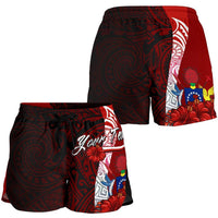 Cook Islands Polynesian Custom Personalised Women's Shorts - Coat Of Arm With Hibiscus - Polynesian Pride