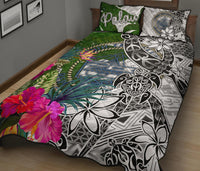 Palau Quilt Bed Set White - Turtle Plumeria Banana Leaf Crest - Polynesian Pride