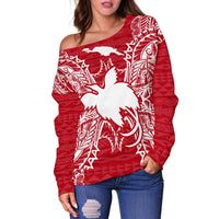 Papua New Guinea Polynesian Shoulder Sweater Map Red White - Polynesian Pride
