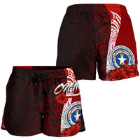 Northern Mariana Islands Polynesian Women's Shorts - Coat Of Arm With Hibiscus - Polynesian Pride