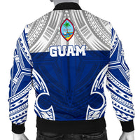 Guam Polynesian Men's Bomber Jacket - Pattern With Seal Blue Version - Polynesian Pride