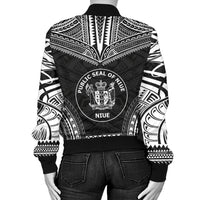 Niue Polynesian Chief Women'S Bomber Jacket - Black Version - Polynesian Pride