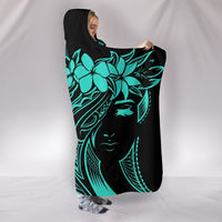 Hawaii Map Kanaka Polynesian Hula Girl Hooded Blanket - Turquoise - Polynesian Pride