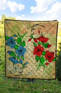 Hibiscus Red And Blue Premium Quilt - Polynesian Pride