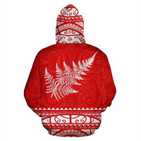 Maori Aotearoa Silver Fern Hoodie Red Medal Version - Polynesian Pride