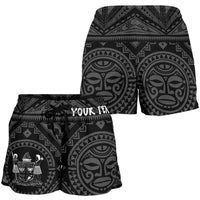 Fiji Personalised Women's Shorts - Fiji Seal With Polynesian Tattoo Style ( Black) - Polynesian Pride