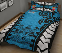 Fiji Quilt Bed Set - Fiji Flag Coat Of Arms Polynesian Warrior Style - Polynesian Pride
