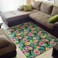 Tropical Hibiscus Banana Leafs Rug - Polynesian Pride