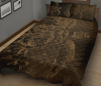 Hawaii Sea Turtle Water Color Travel Galaxy Quilt Bed Set - AH - Gold - Polynesian Pride
