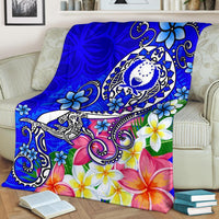 Pohnpei Premium Blanket - Turtle Plumeria (Blue) - Polynesian Pride