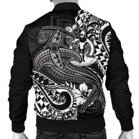 Vanuatu Polynesian Men's Bomber Jacket - White Shark Polynesian Tattoo - Polynesian Pride