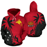 Papua New Guinea Hoodie Papua New Guinea Flag Coat of Arms Coconut Tree Unisex Red - Polynesian Pride