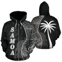 Samoa Polynesian Zip up Hoodie Coconut Tree Black Unisex Black - Polynesian Pride