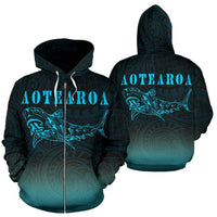 Maori Shark Aotearoa Zip Hoodie Blue - Polynesian Pride