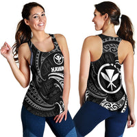 Polynesian Hawaii Women's Racerback Tank - White Tribal Wave Black - Polynesian Pride